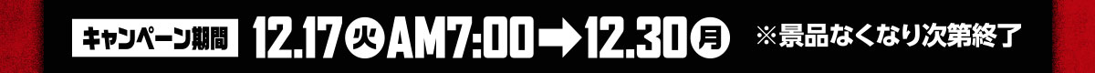 キャンペーン期間 12月17日(火)AM7:00～12月30日(月) ※景品なくなり次第終了