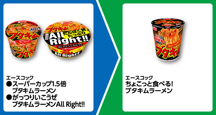 エースコック スーパーカップ1.5倍 ブタキムラーメン、がっつりいこうぜ ブタキムラーメンAll Right!! いずれか1個買うと、エースコック ちょこっと食べる！ブタキムラーメン 1個無料引換券もらえる