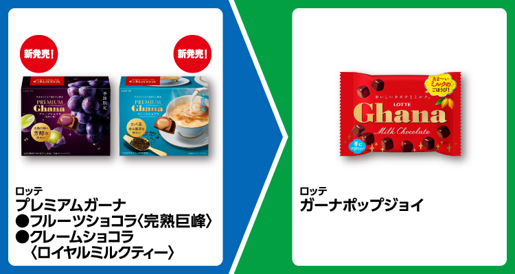 ロッテ プレミアムガーナ フルーツショコラ各種を1個買うと、ガーナポップジョイが1個無料。～10/20。