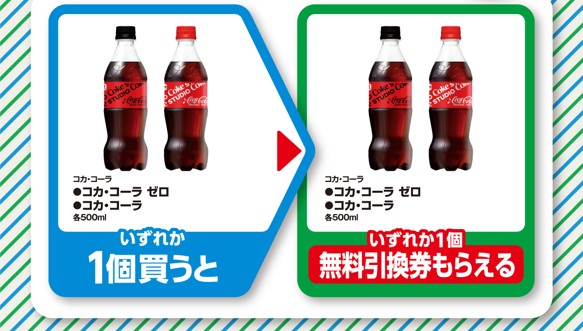 コカ・コーラ コカ・コーラ ゼロ/コカ・コーラ 各500mlいずれか1個買うとコカ・コーラ コカ・コーラ ゼロ/コカ・コーラ 各500mlいずれか1個無料引換券もらえる