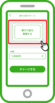 事前に設定した暗証番号を入力後、「銀行口座を登録する」をタップします。