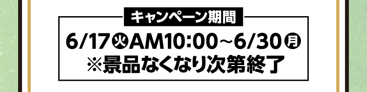 【キャンペーン期間】2025年6月17日火曜日午前10時から6月30日月曜日 ※景品なくなり次第終了