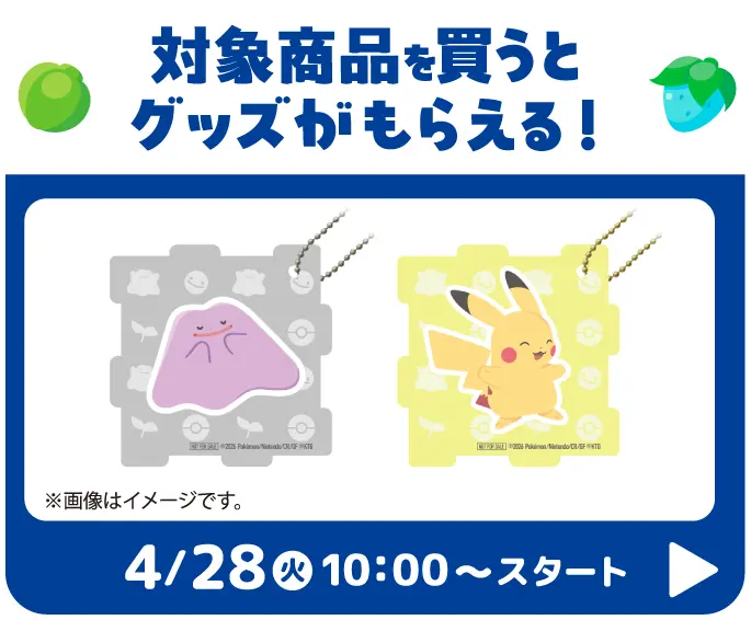 対象商品を買うとグッズがもらえる！キャンペーンはこちら　4月28日火曜日10時からスタート