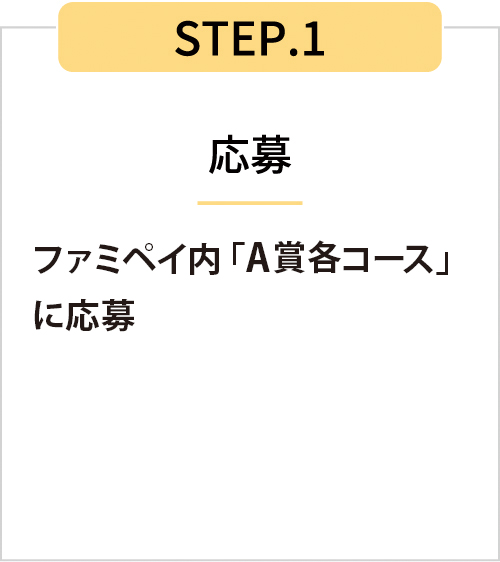 STEP1　応募 ファミペイ内「A賞 各コース」に応募。