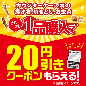 対象商品ご購入で「ハバネロホットチキン」にも使える20円引きクーポンがもらえる！