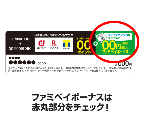 ファミペイボーナスは赤丸部分をチェック！