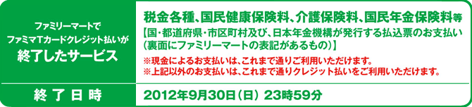 ファミマＴカードクレジット払いによる税金類のお支払い終了のご案内