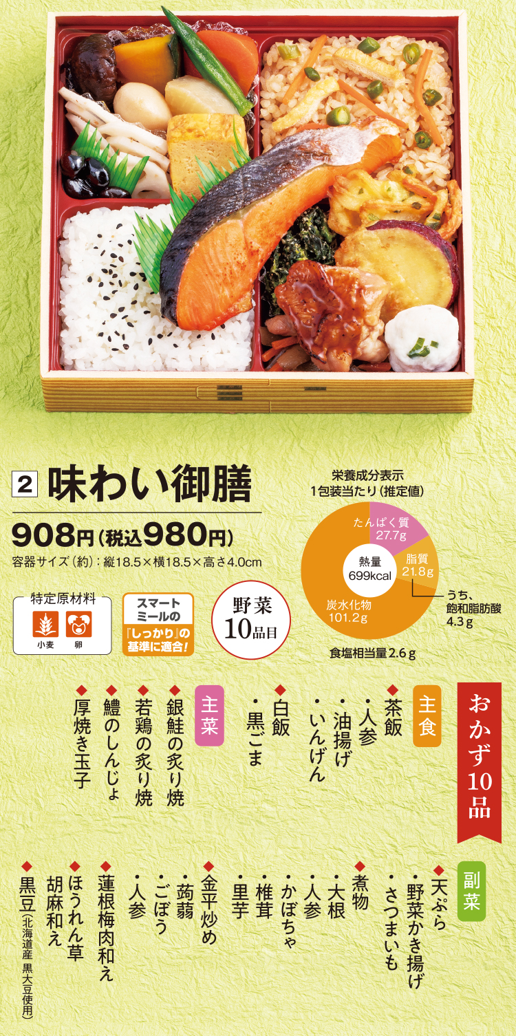 銀鮭の炙り焼／煮物 おかず10品