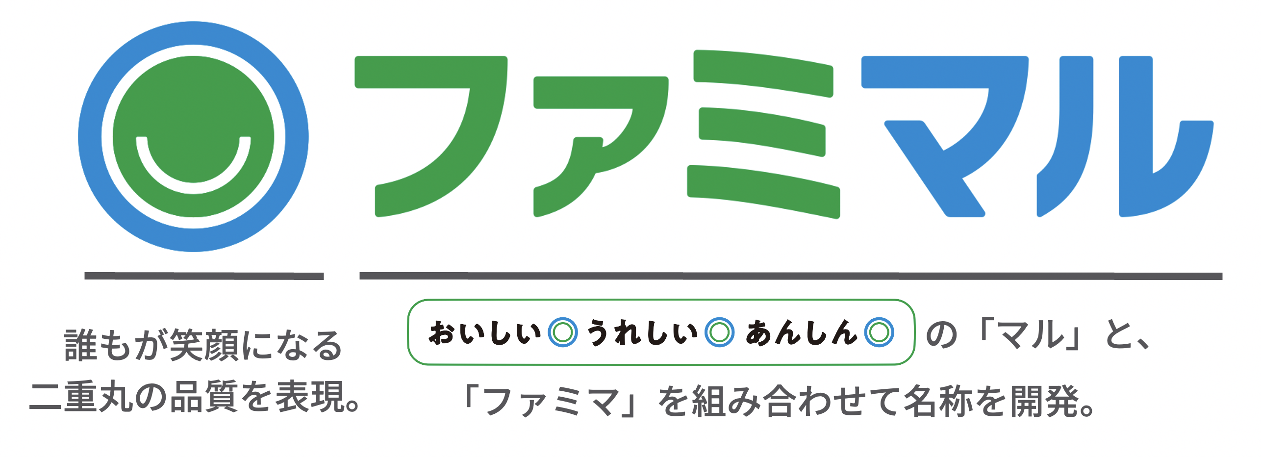 誰もが笑顔になる二重丸の品質を表現。おいしい◎うれしい◎あんしん◎の「マル」と、「ファミマ」を組み合わせて名称を開発。