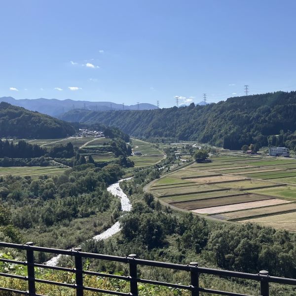 津南町信濃川の展望地から撮影した河岸段丘