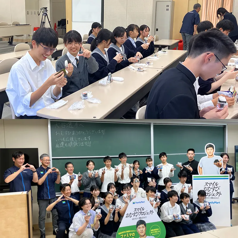 お届けの様子と集合写真