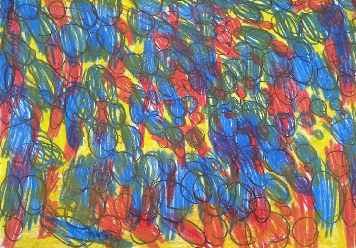 障がいのある方が描いたアート作品、大木丈典「あかとあお」
