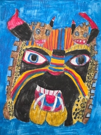 作品はメキシコのお面の絵